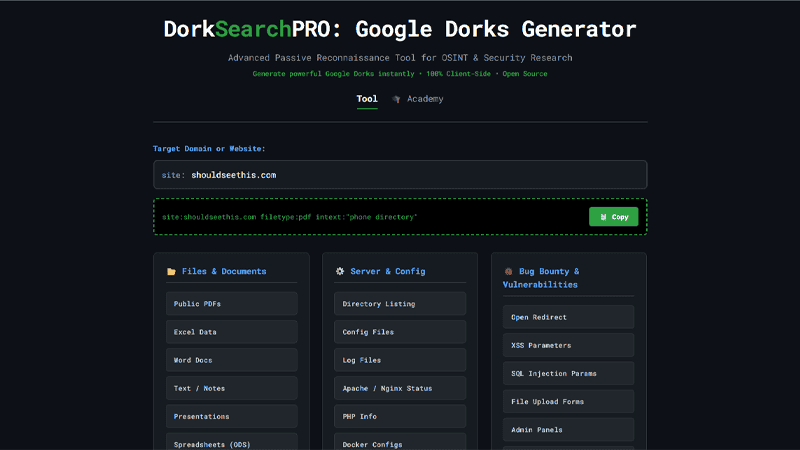Screenshot of DorkSearchPRO