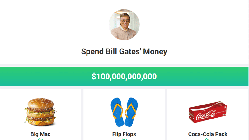 Screenshot of Spend Bill Gates' Money
