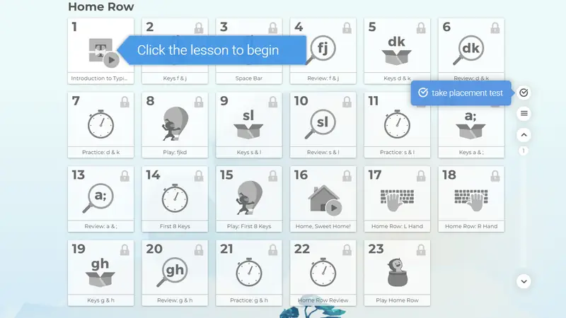 Screenshot of TypingClub